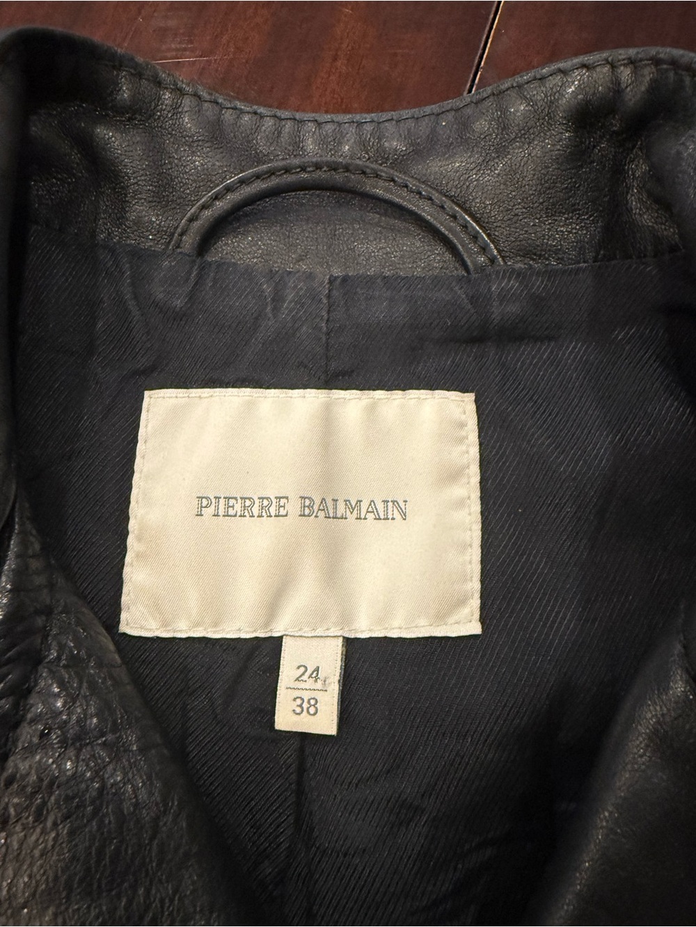 Pierre Balmain Black Leather Women's Jacket with Ivory Label